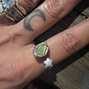 Raw rough opal adjustable sterling ring